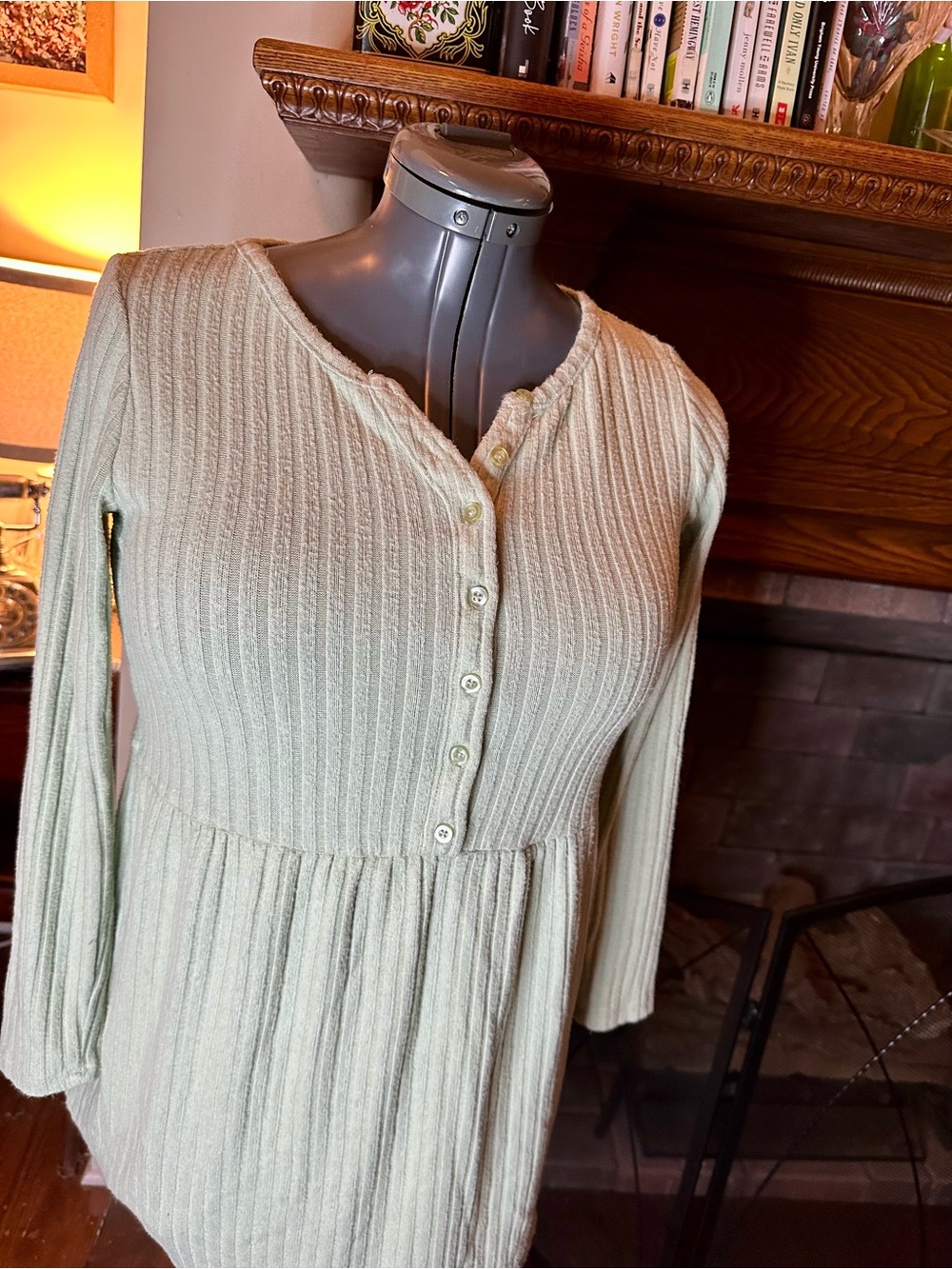art class Ribbed Button-Front Tunic in Light Cream